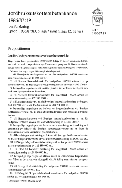 Omslaget till bet. 1986/87:JoU19