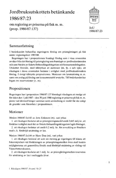 Omslaget till bet. 1986/87:JoU23