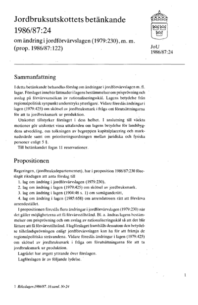 Omslaget till bet. 1986/87:JoU24