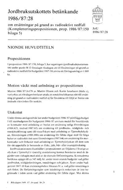 Omslaget till bet. 1986/87:JoU28