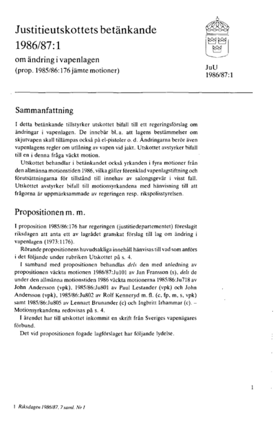 Omslaget till bet. 1986/87:JuU1