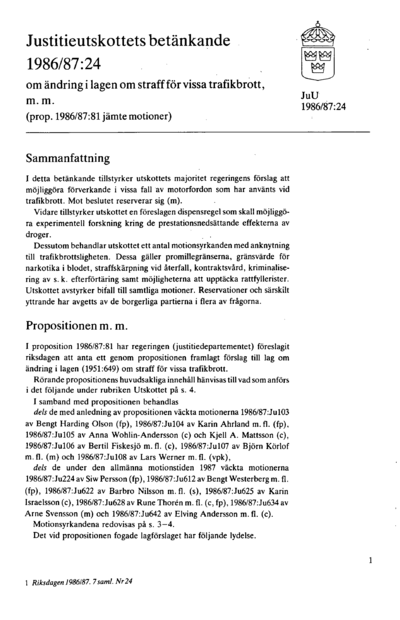 Omslaget till bet. 1986/87:JuU24