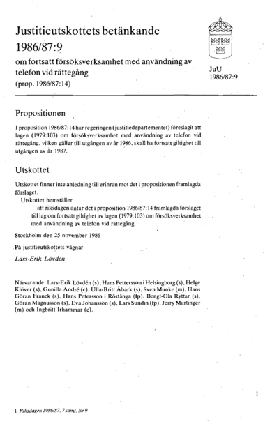 Omslaget till bet. 1986/87:JuU9