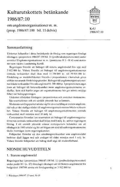 Omslaget till bet. 1986/87:KrU10