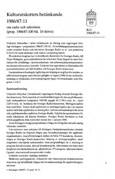 Omslaget till bet. 1986/87:KrU11
