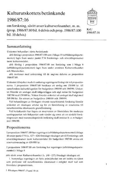 Omslaget till bet. 1986/87:KrU16