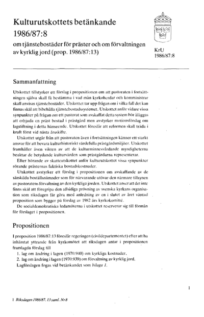 Omslaget till bet. 1986/87:KrU8