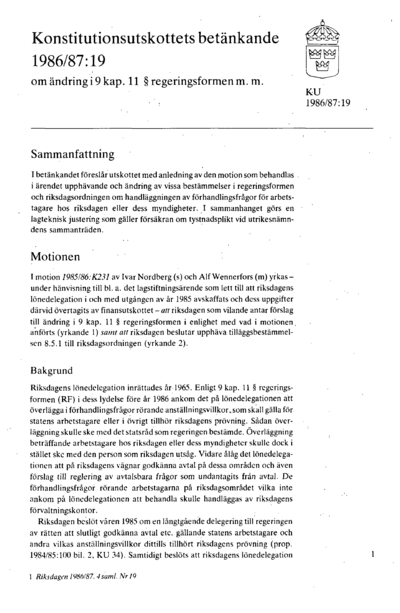 Omslaget till bet. 1986/87:KU19