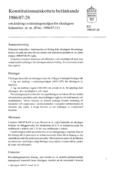 Omslaget till bet. 1986/87:KU28
