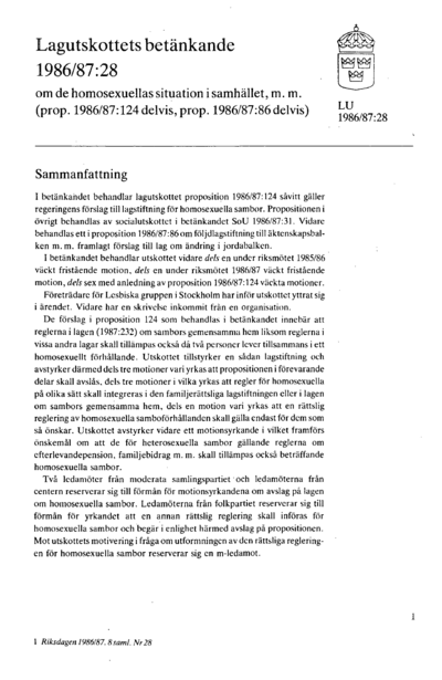 Omslaget till bet. 1986/87:LU28