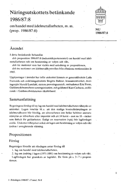 Omslaget till bet. 1986/87:NU8