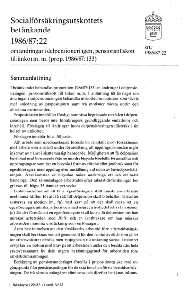 Omslaget till bet. 1986/87:SfU22
