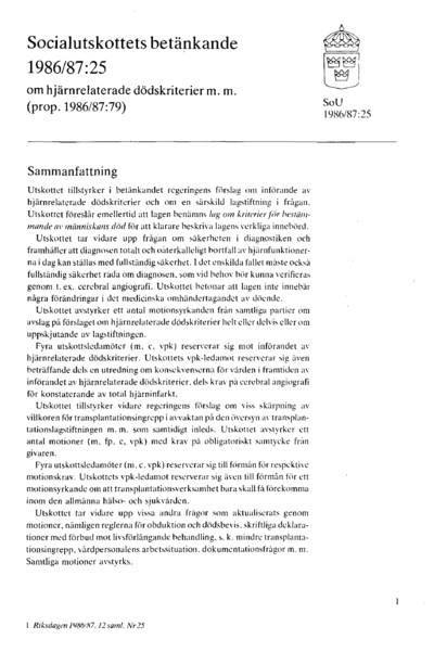 Omslaget till bet. 1986/87:SoU25