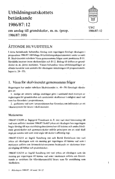 Omslaget till bet. 1986/87:UbU12