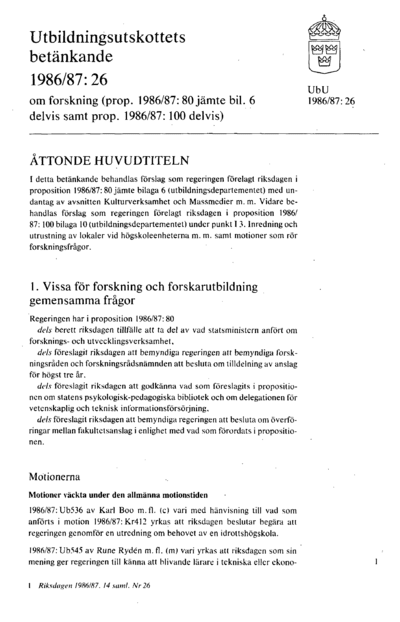 Omslaget till bet. 1986/87:UbU26