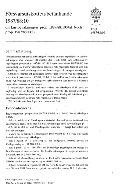 Omslaget till bet. 1987/88:FöU10