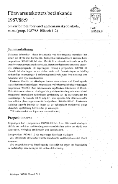 Omslaget till bet. 1987/88:FöU9