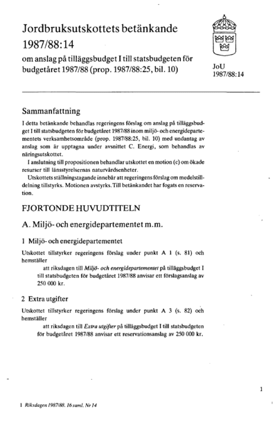 Omslaget till bet. 1987/88:JoU14
