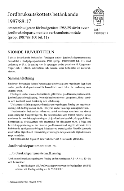 Omslaget till bet. 1987/88:JoU17