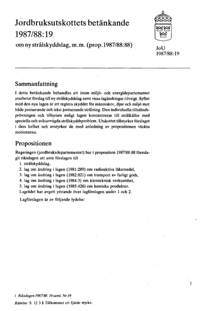 Omslaget till bet. 1987/88:JoU19
