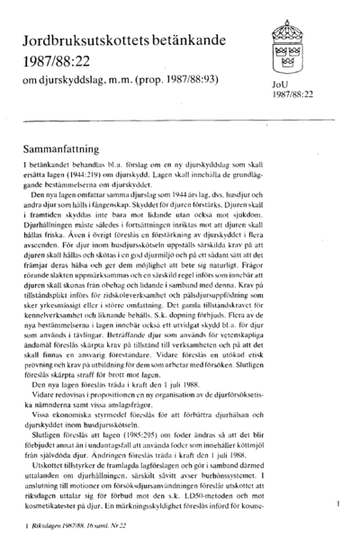 Omslaget till bet. 1987/88:JoU22