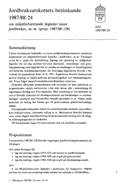 Omslaget till bet. 1987/88:JoU24