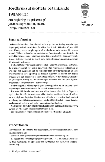 Omslaget till bet. 1987/88:JoU25