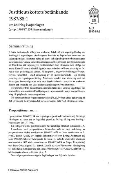 Omslaget till bet. 1987/88:JuU1