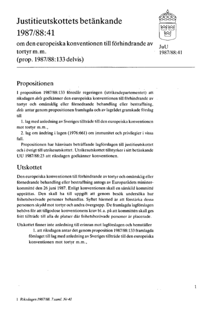 Omslaget till bet. 1987/88:JuU41