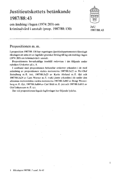Omslaget till bet. 1987/88:JuU43