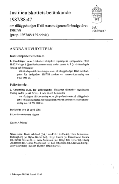 Omslaget till bet. 1987/88:JuU47
