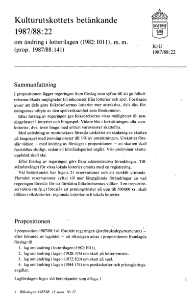 Omslaget till bet. 1987/88:KrU22