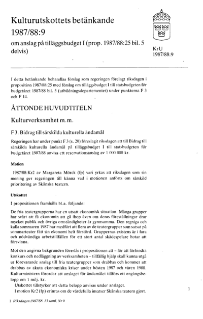 Omslaget till bet. 1987/88:KrU9