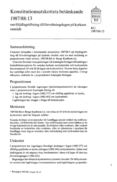 Omslaget till bet. 1987/88:KU13