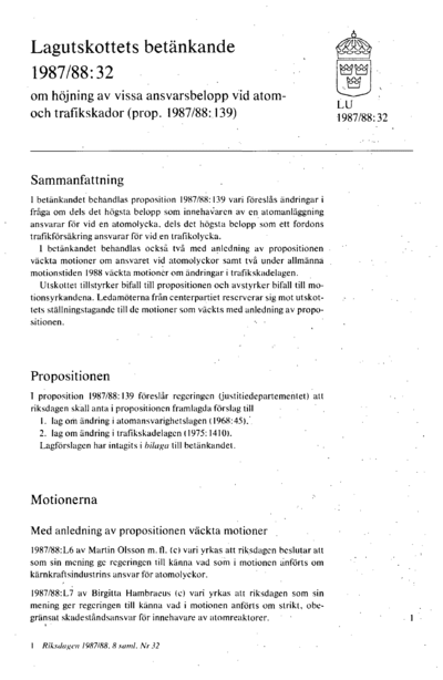 Omslaget till bet. 1987/88:LU32