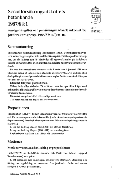 Omslaget till bet. 1987/88:SfU1