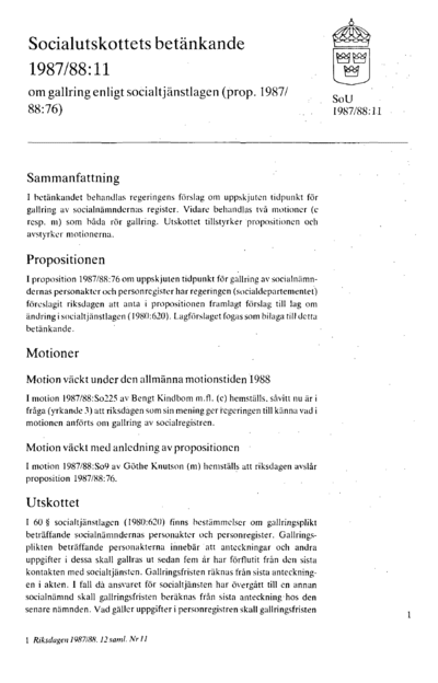 Omslaget till bet. 1987/88:SoU11