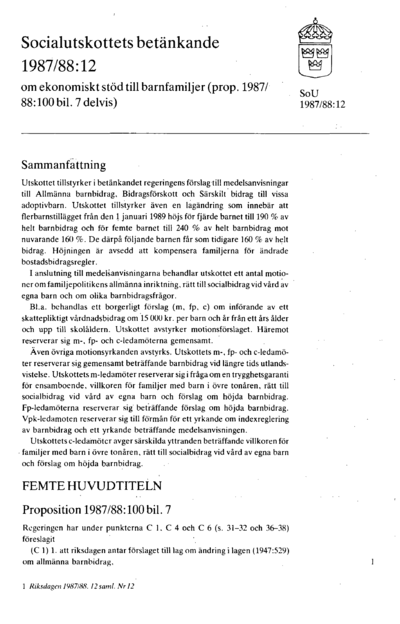 Omslaget till bet. 1987/88:SoU12