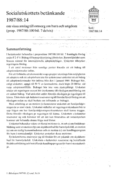 Omslaget till bet. 1987/88:SoU14