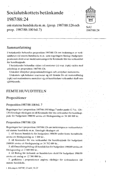 Omslaget till bet. 1987/88:SoU24