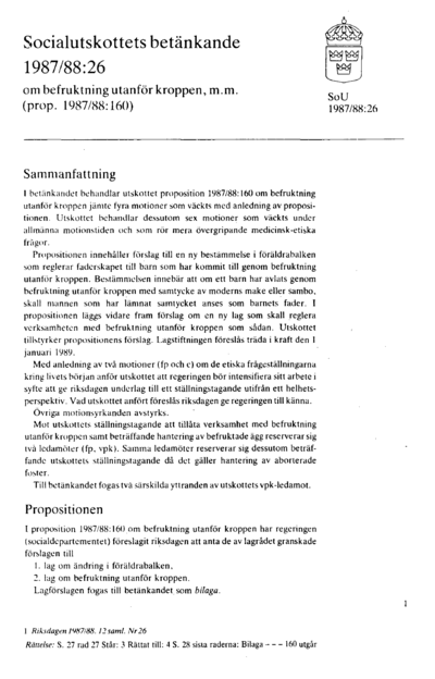 Omslaget till bet. 1987/88:SoU26