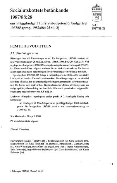 Omslaget till bet. 1987/88:SoU28
