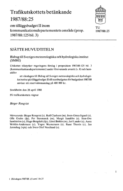 Omslaget till bet. 1987/88:TU25