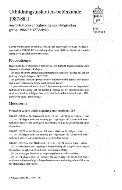 Omslaget till bet. 1987/88:UbU1