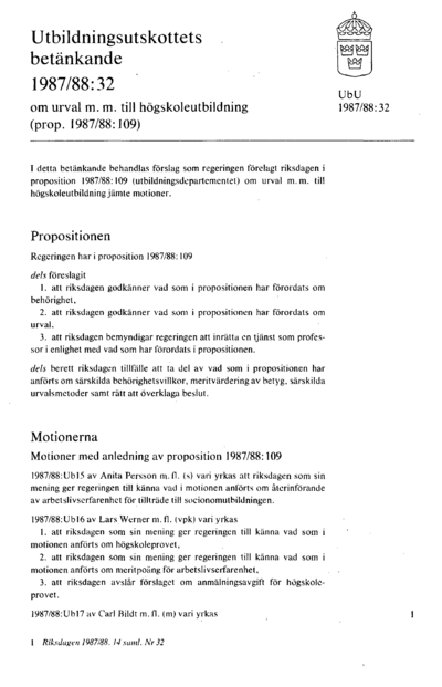 Omslaget till bet. 1987/88:UbU32