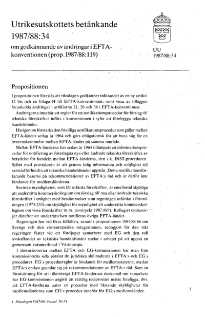Omslaget till bet. 1987/88:UU34