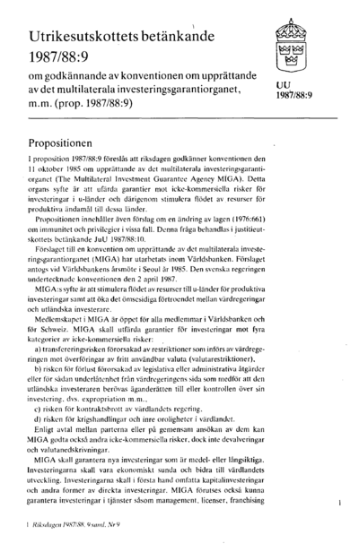 Omslaget till bet. 1987/88:UU9