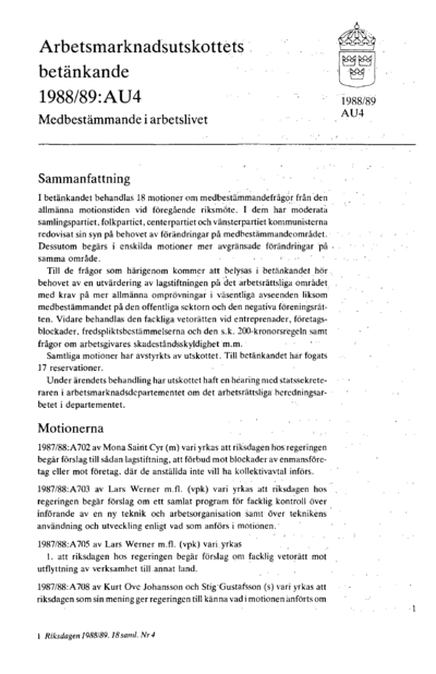Omslaget till bet. 1988/89:AU4
