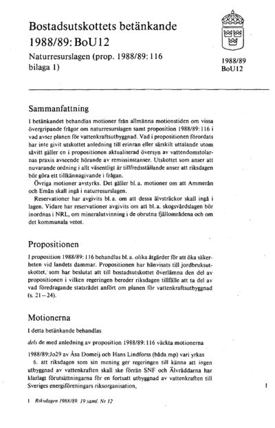Omslaget till bet. 1988/89:BoU12