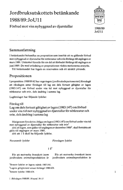 Omslaget till bet. 1988/89:JoU11